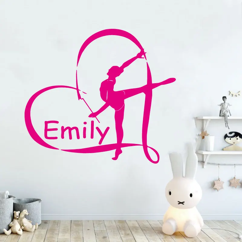 Personalized name gymnastics vinyl wall sticker sports fitness bodybuilding game yoga girl room bedroom decoration wall decal