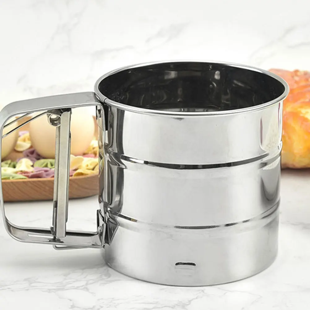 

1pc Stainless Steel Fine Mesh Flour Sifter Handheld Baking Sieve For Home Kitchen Use Cup Type Sifting Strainer Silver