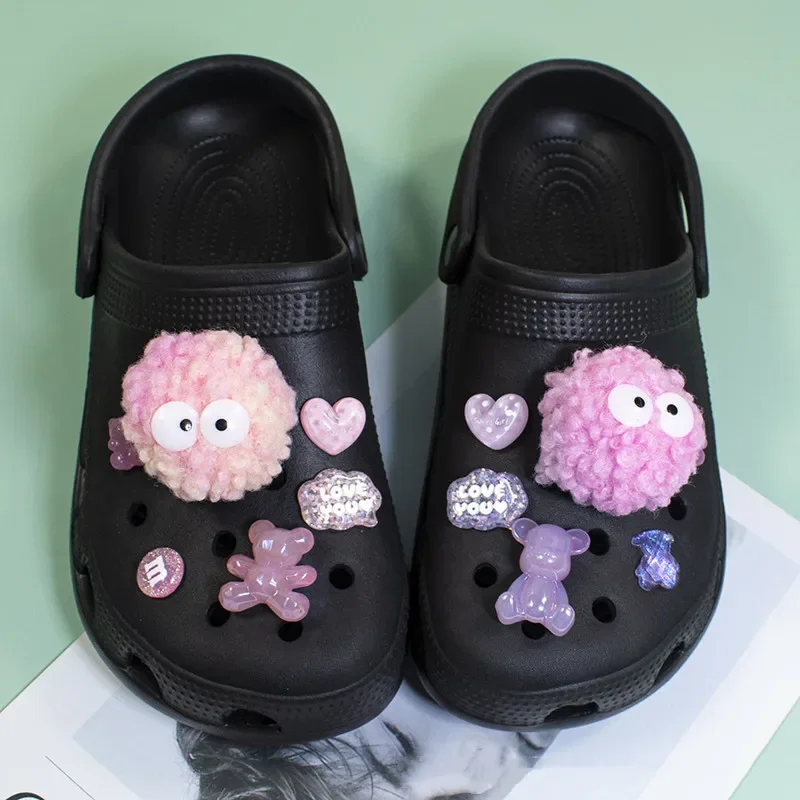 DIY Black Plush Ball Shoes Charms for Furry Ball Cute Hole Shoe Charms Designer Lovely Accessories All-match Hot Sale 2024 image 5