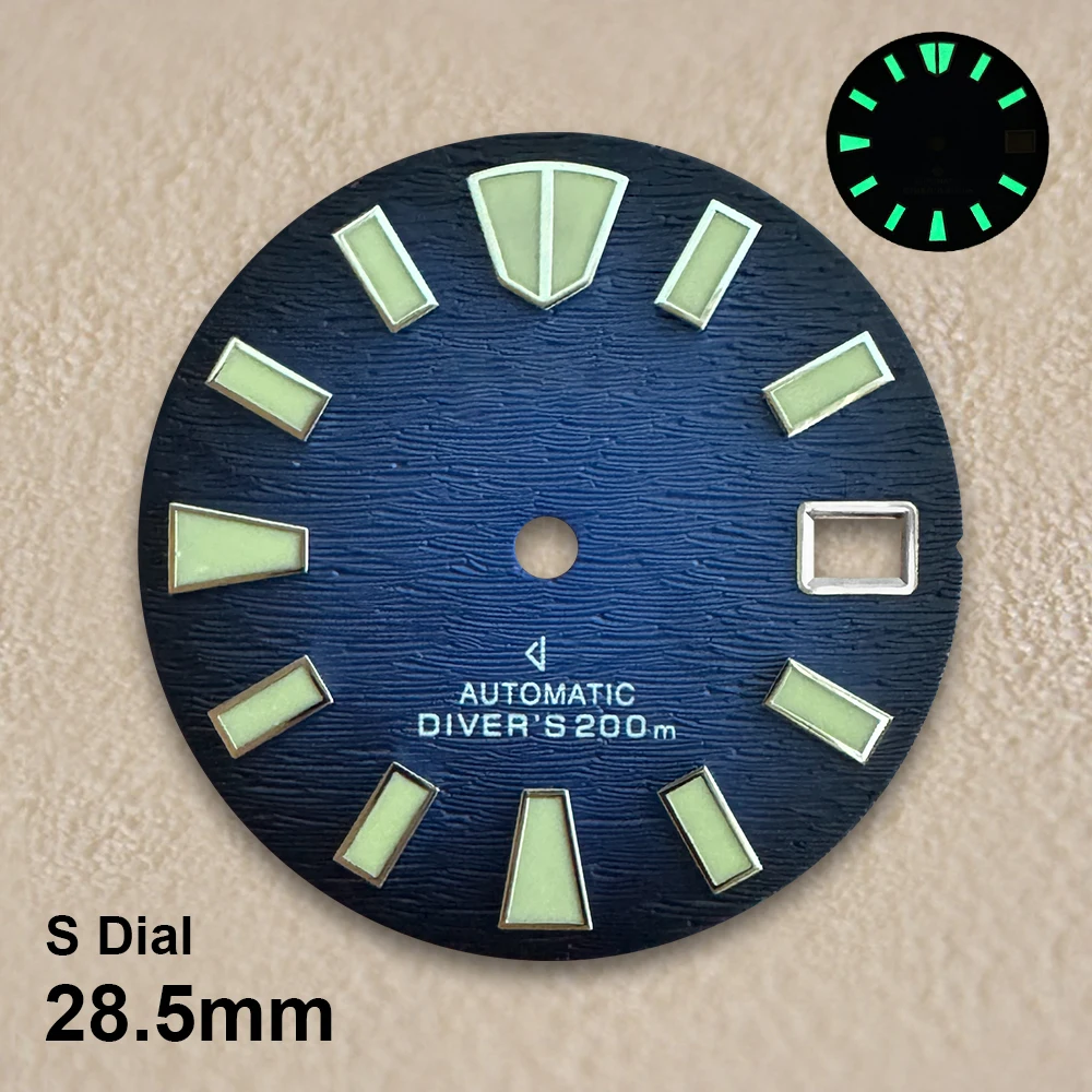 28.5mm S Logo Bat Dial Fit NH35/NH36/4R/7S Movement Green Luminous Texture Pattern High-Quality Watch Modification Accessories