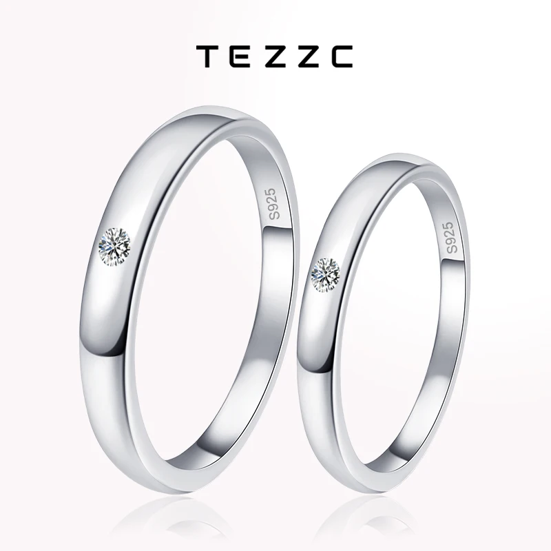 

Tezzc Full Moissanite Diamond Ring Set for Women Men 925 Sterling Silver Eternity Band Promise Engagement Couple Ring Jewelry
