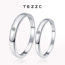 Tezzc Full Moissanite Diamond Ring Set for Women Men 925 Sterling Silver Eternity Band Promise Engagement Couple Ring Jewelry