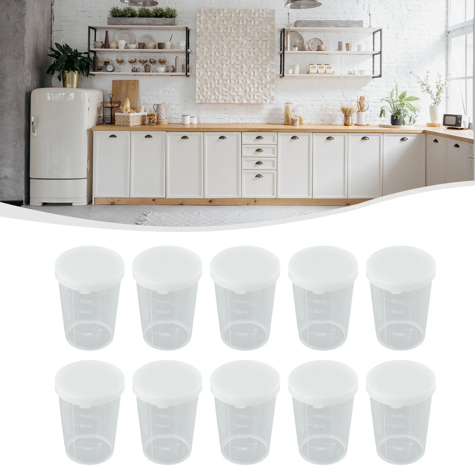 

10PCS 30ML/50ML/100ML Measuring Cups With Lid With Graduated Mixing Cup Plastic Clear Liquid Container Kitchen Seasoning Cups