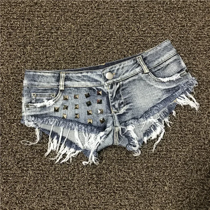 Women's Sexy Rivet Tassel Hole Denim Shorts Feminino Jeans Nightclub