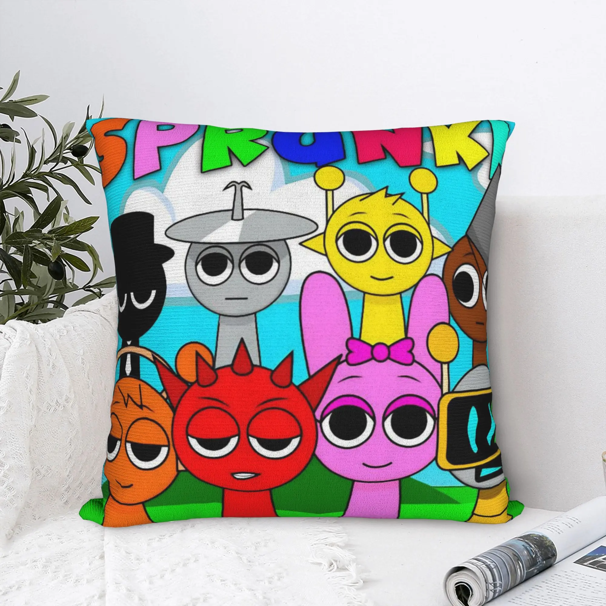 Sprunki Game Square Pillow Cases Cartoon Song Cushion Cover Funny Zippered Decorative Pillowcase for Home 45*45cm