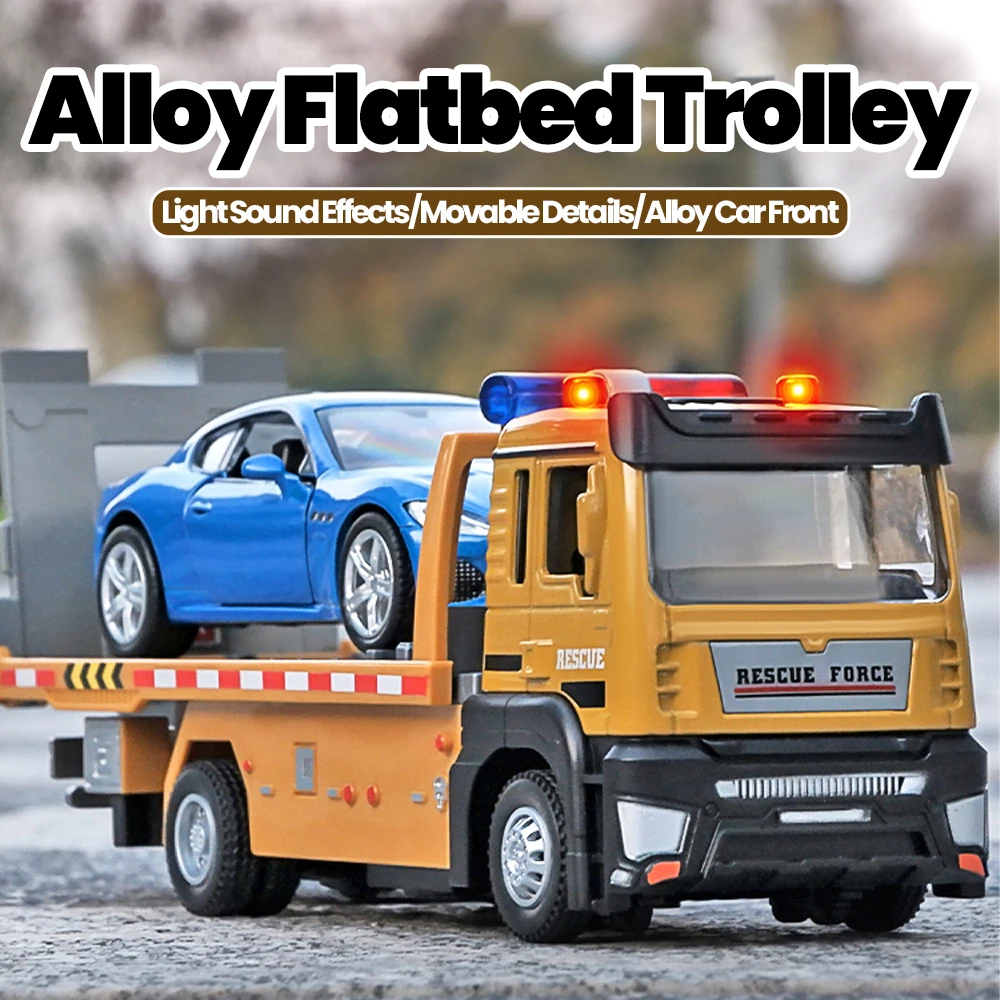 

Truck Trailer Model 1/32 Diecast Alloy Cars Trucks Flatbed Trailer Sound Light Tractor Engineering Model Toys for Boys Kids Gift