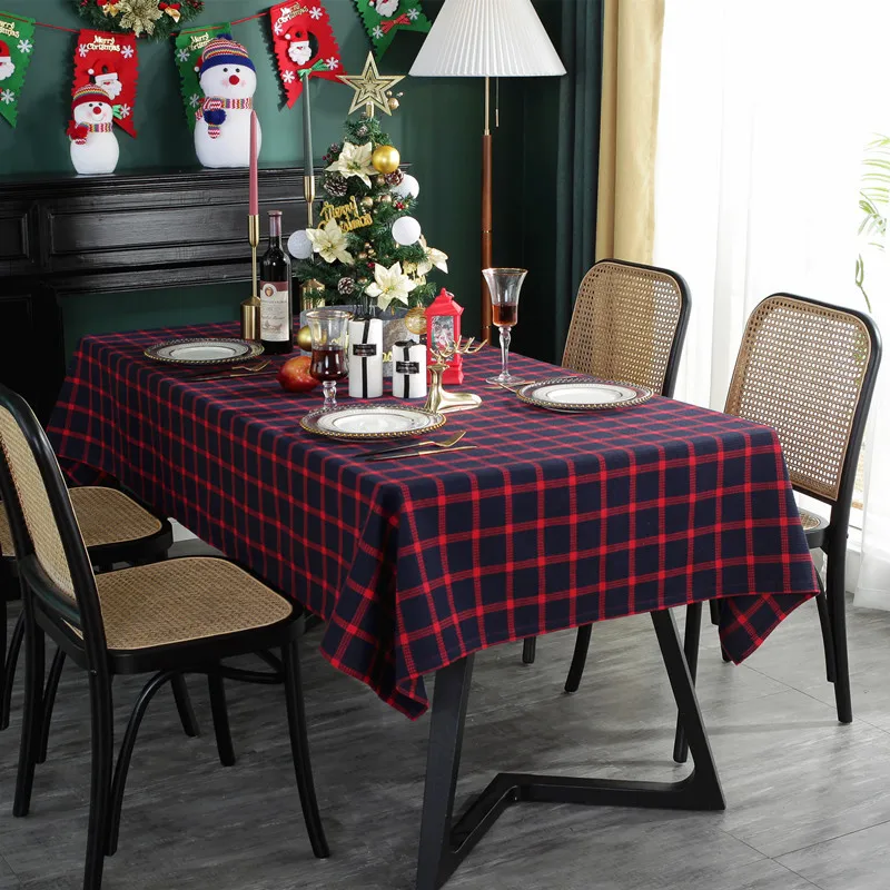 Polyester Cotton Jacquard Christmas Plaid Black And White Rectangular Table Cloth Red And Black Table Cloth Tea Table Cover