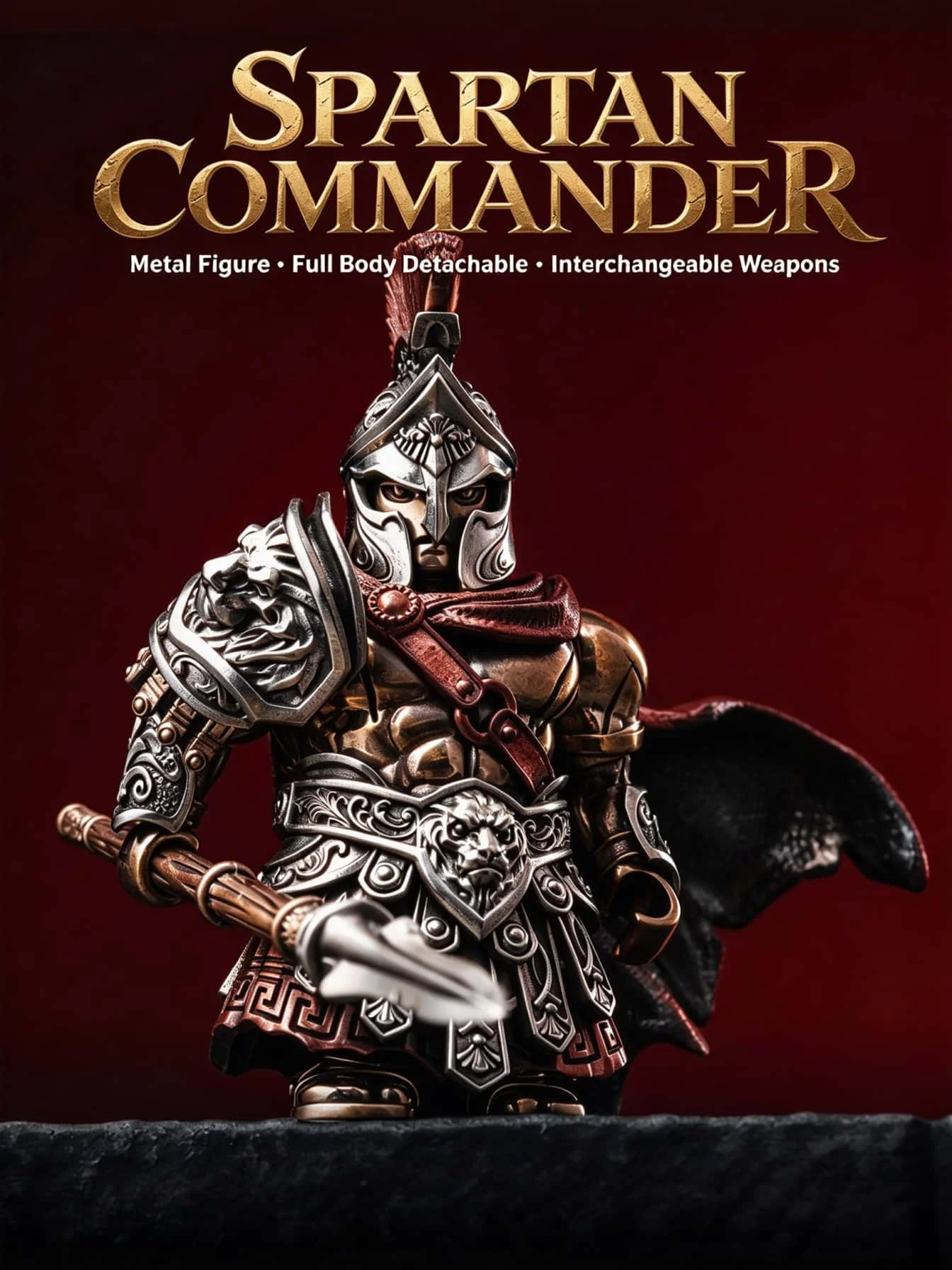 Collectible Metal Spartan Commander Statue, Detachable Armor Warrior Figurine, Adult Desktop Decor Art Sculpture