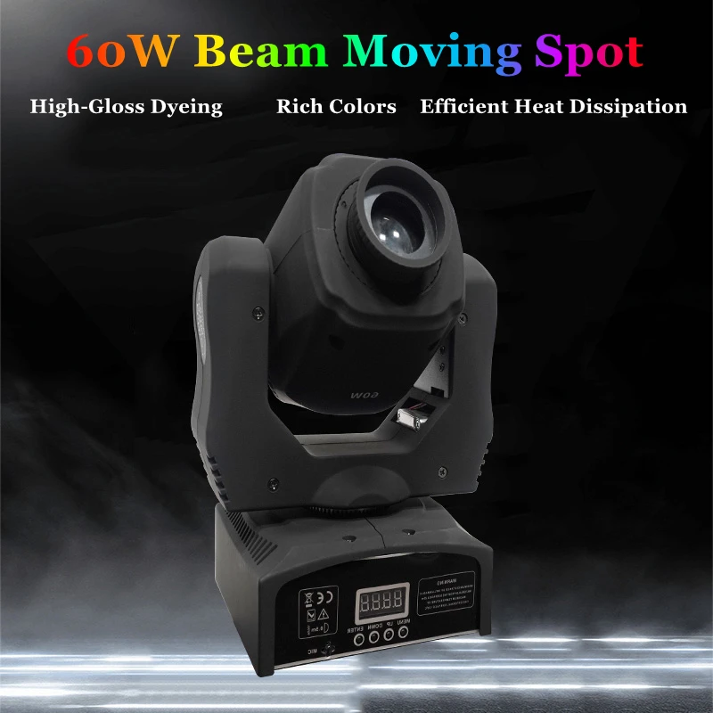 

Moving Head DJ Lights 60W LED Mobile Heads 7 Colors 7 Gobos Spotlight DMX 512 With Sound Activated for Wedding Festival Ambient