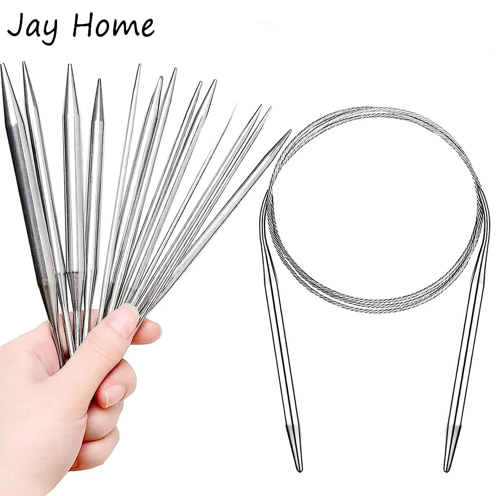 11 Sizes Stainless Steel Circular Knitting Needles Set 80CM Knitting Needles Double Pointed Weaving Needles for DIY Sweaters Hat