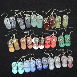 Polly Natural Stone Lovely Slipper Shoe Reiki Earrings Purple Crystal for Women Colorful Summer Beach Charm Jewelry