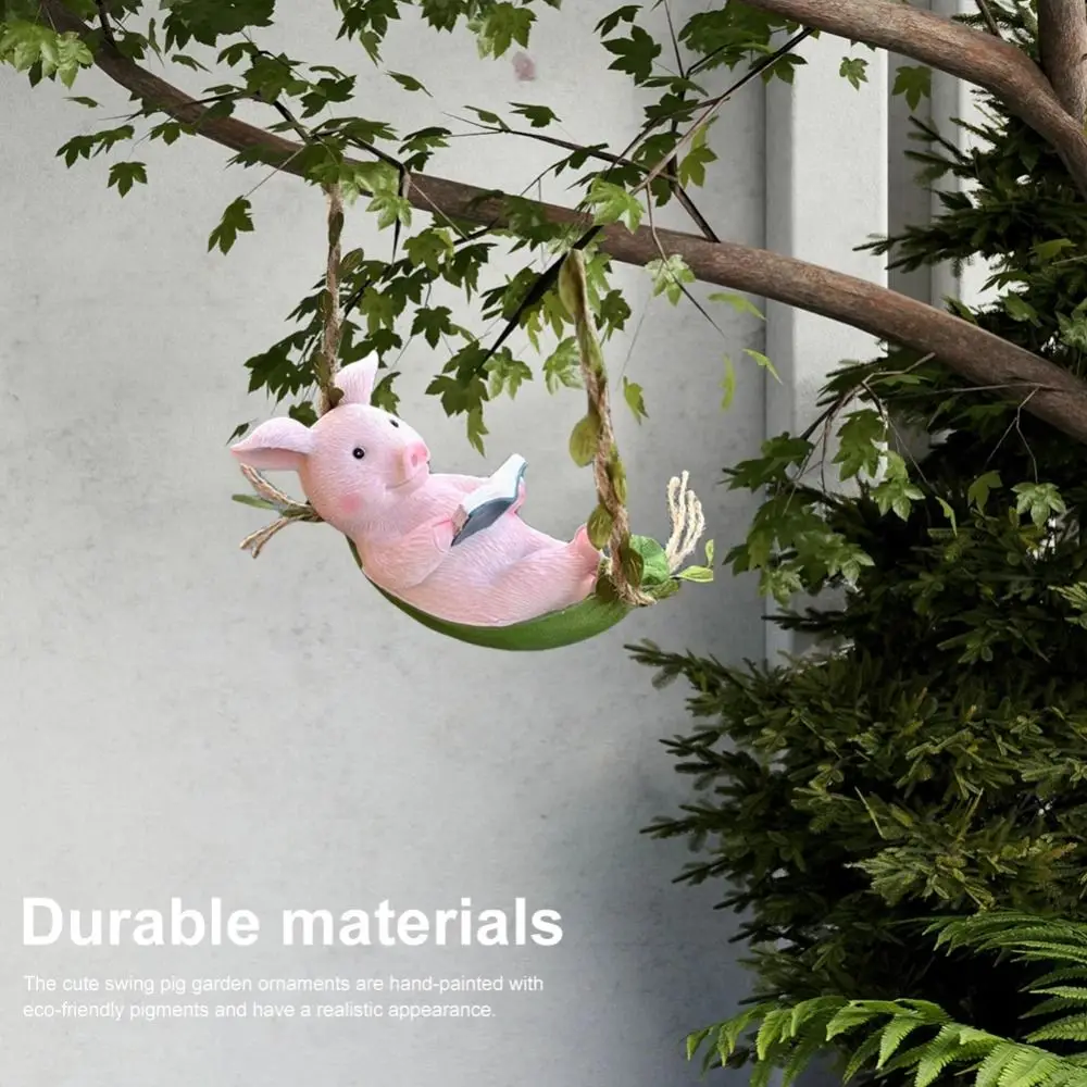 Resin Rabbit Swinging Garden Decoration Waterproof Tree Animals Rabbit Swing Miniature Figures Hand Made Cartoon