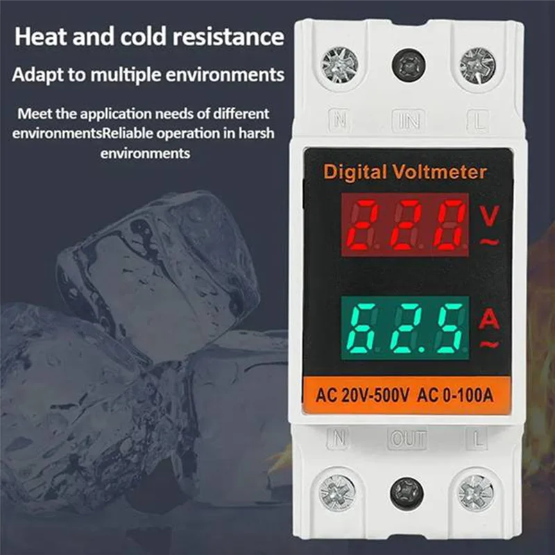 ABMS-Din السكك الحديدية الفولتميتر الرقمي 2 قطعة 35 مللي متر جهاز قياس الجهد الكهربائي التيار المتناوب 50-500 فولت 100A مع HD Led عرض مقياس التيار الكهربائي