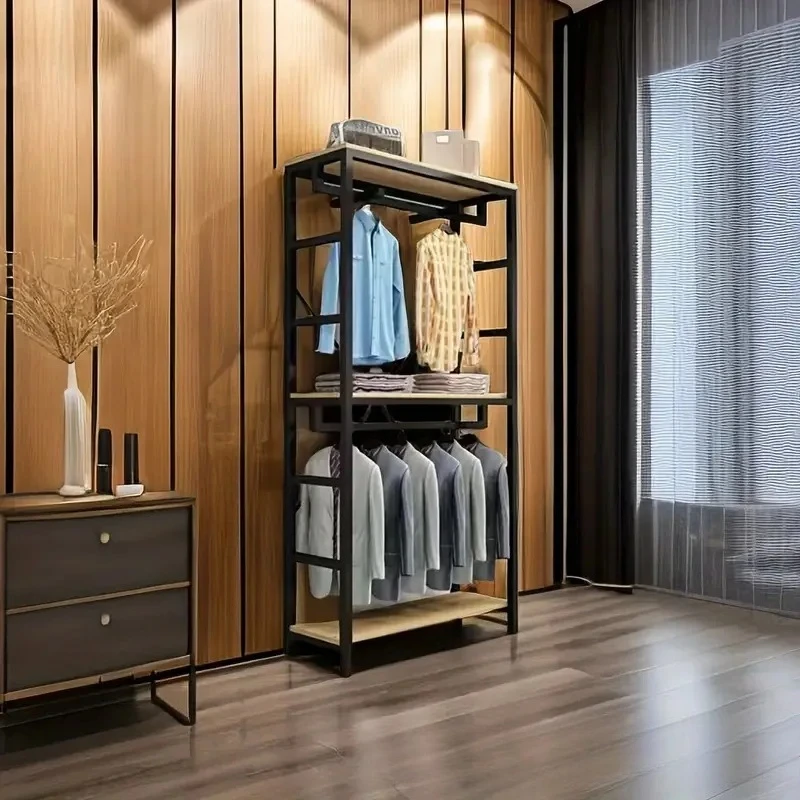 re-Cross border floor standing vertical wardrobe with shelves clothing display rack metal heavy duty wrought iron indoor-
