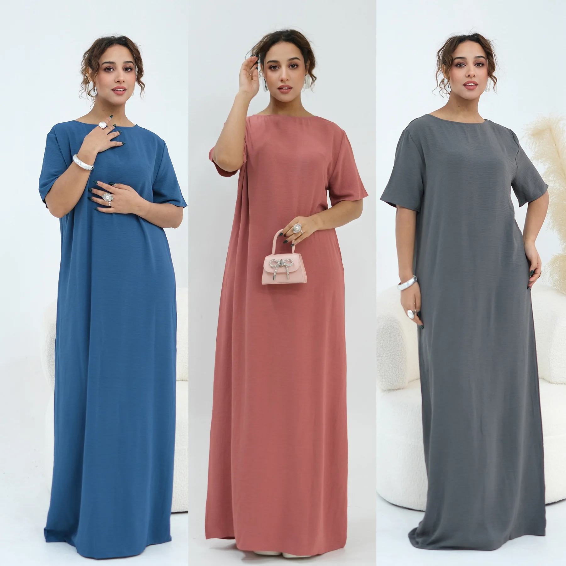 Arabische Frauen Muslim Abaya Innenkleid Kurzarm Lang Unter Abaya Kaftan Jalabiya für Ramadan Eid Dubai Türkei Islamische Kleidung