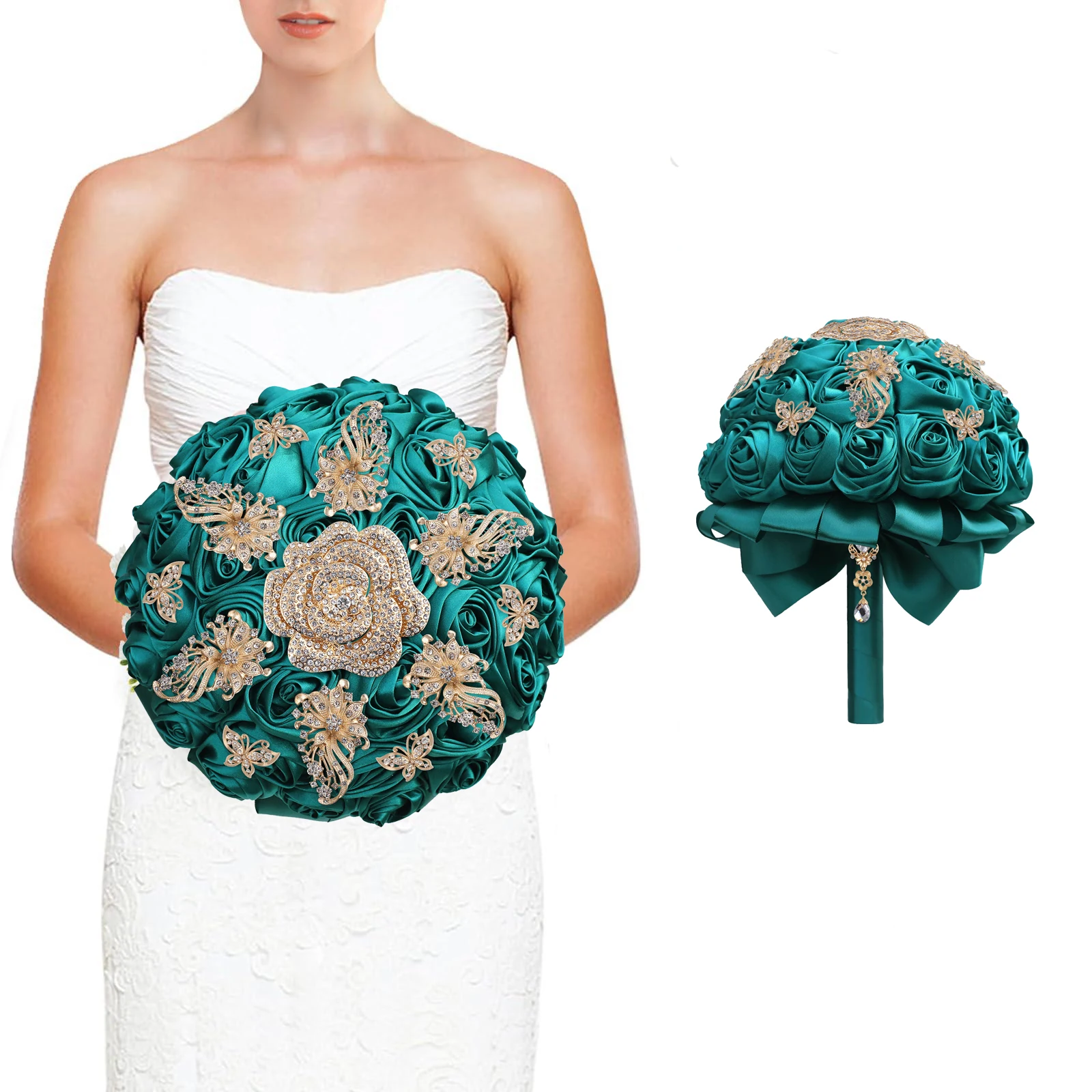 

Hot Selling Bridal And Bridesmaid Bouquets Exquisite Rhinestones Silk Roses And Pearls Handmade Sisters Wedding Bouquets