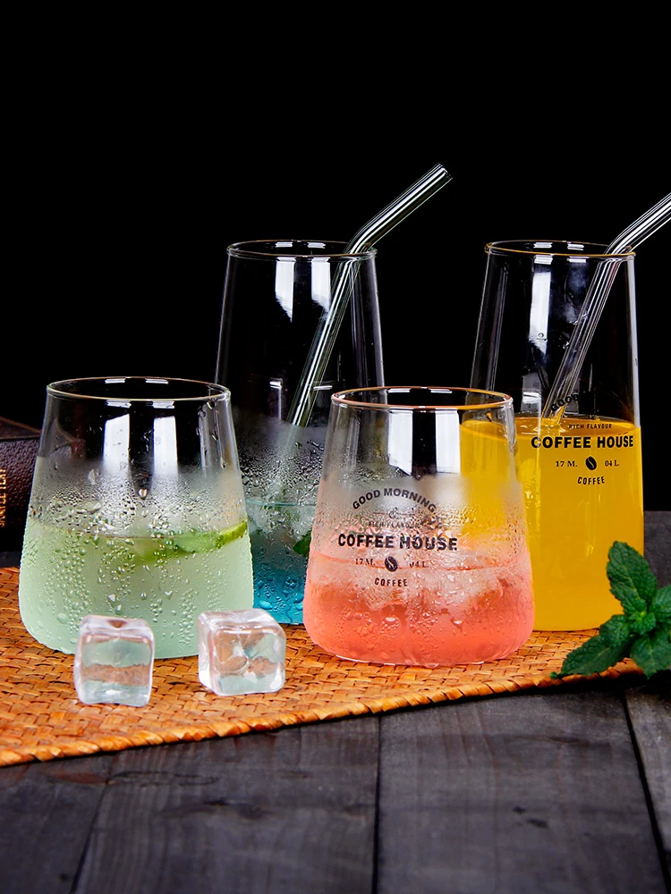 

Trendy Glass Cup Creative Home Use Transparent Drink Cup Ins Style Sweet Dessert Boba Milk Tea Juice Beverage Breakfast Cup