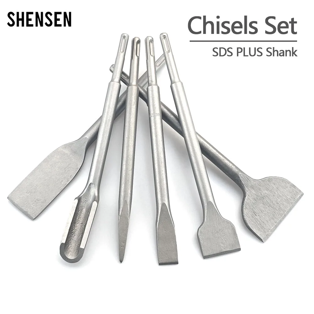 Chisel Set SDS Plus Shank Electric Hammer Drill Bit Point Groove Gouge Flat Chisel Masonry Tools for Concrete Brick Wall Rock