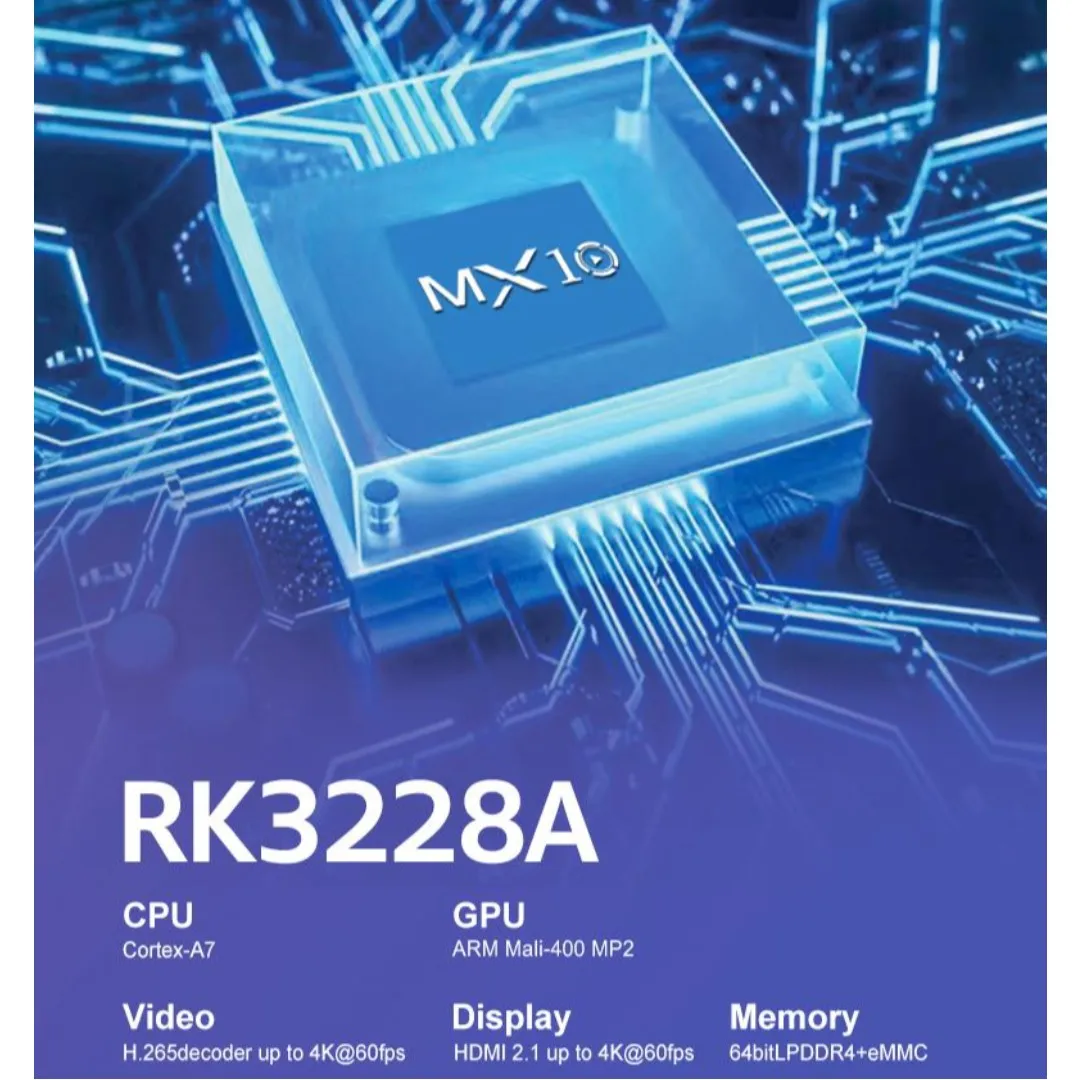 Decodificador de TV MX10 Allwinner RK3228A Quad-Core DDRIII 1GB EMMC 8GB 4K Media Player TV Box com Controle Remoto IR