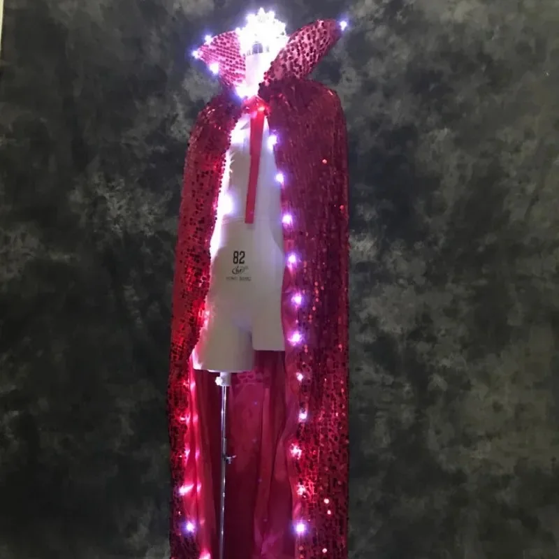 Adult Light Up Cloak Festival Beauty Queen Champion Award Halloween King Cosplay Costume Stage Performance Wear Party Magician