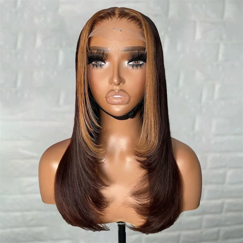 

Soft Glueless 28 inch Ombre Brown Straight 5x5 Silk Base Jewish Human Hair Wig With Baby Hair HD Lace European Hair Preplucked