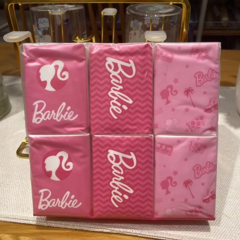

12PCS miniso Barbie series paper towels light fragrance handkerchief towels paper drawing Accesorios Para Mujer For Girls Women