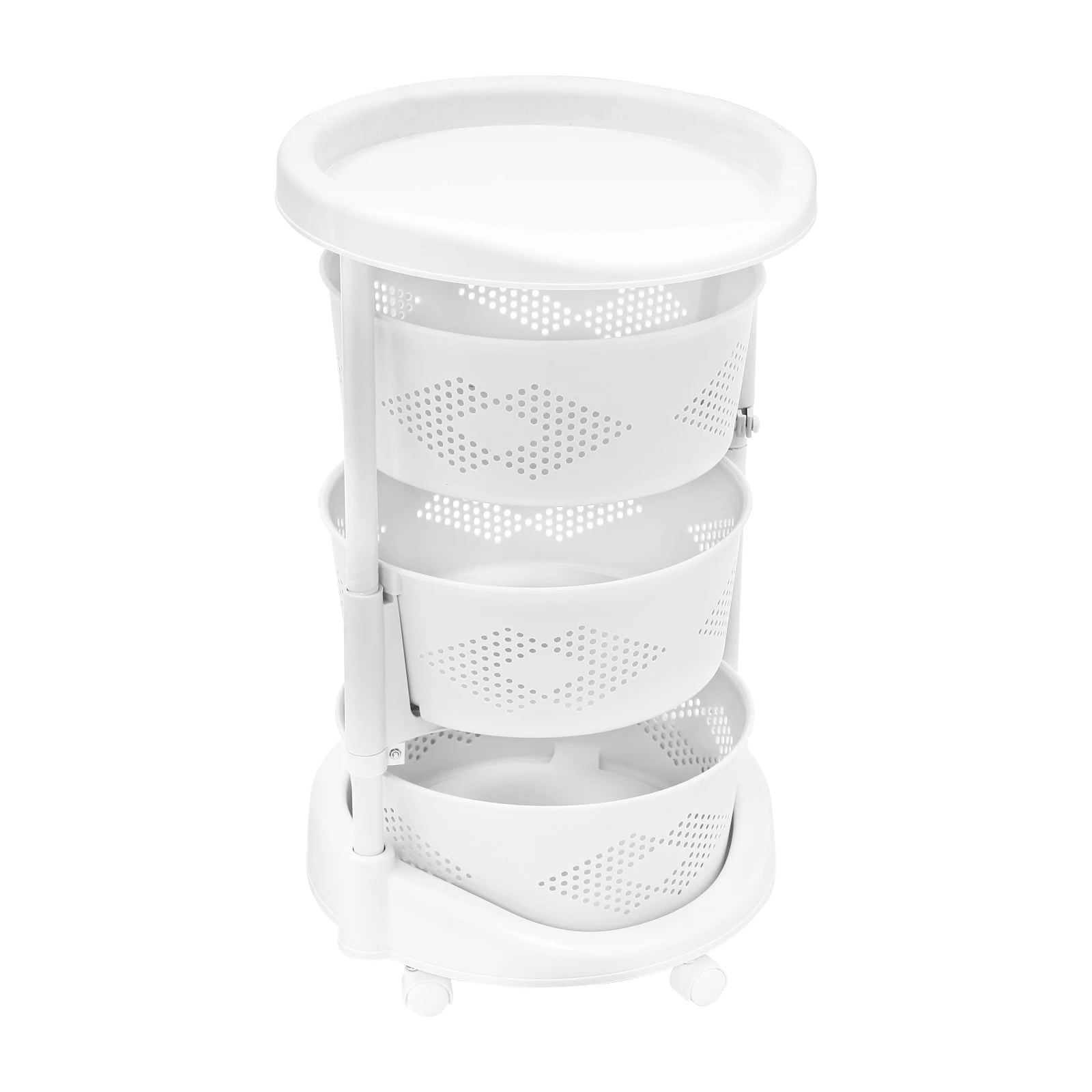 3 Layers PP Kitchen Rotating Storage Rack with Wheels  Freestanding Rolling Storage Cart White