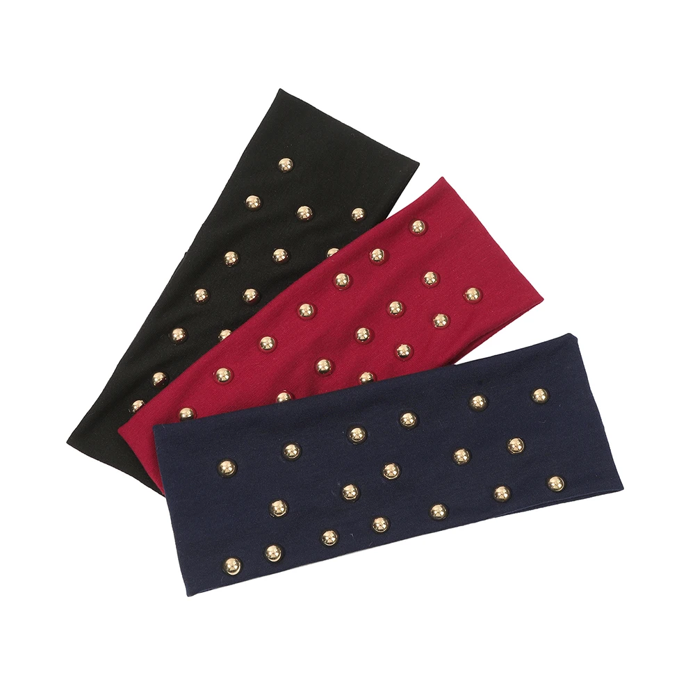 新しいメタリックパール象嵌ヘアバンド秋/冬ワイドエッジ弾性ヘッドバンド女性の日常暖かくファッショナブルなヘアアクセサリー