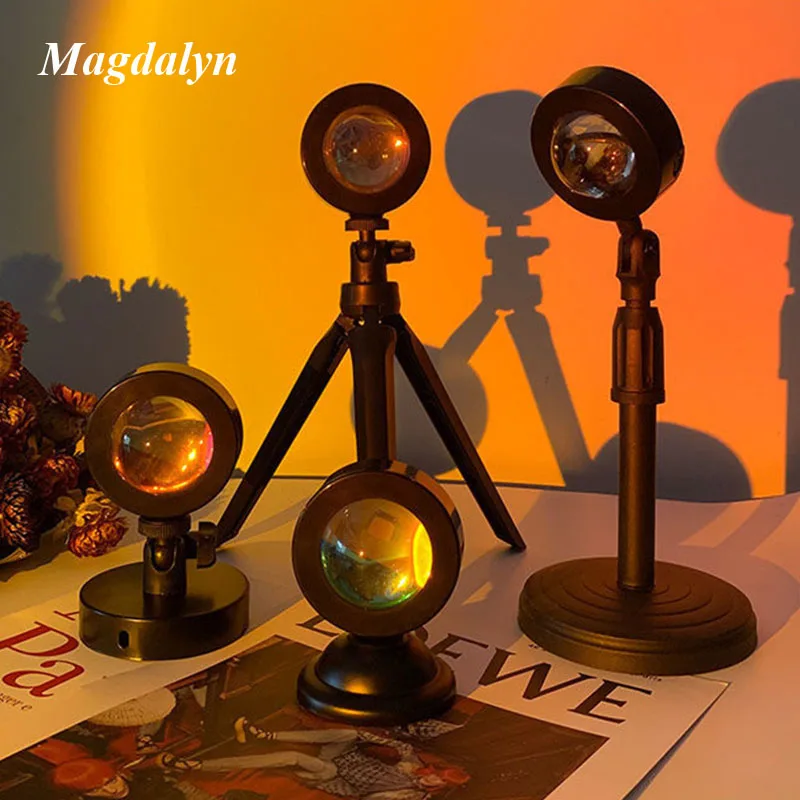 Magdalyn Sunset Projector Lamps Mini USB DIY Bedroom Decor Beauty Live Photography Background Led Rainbow Atmosphere Night Light