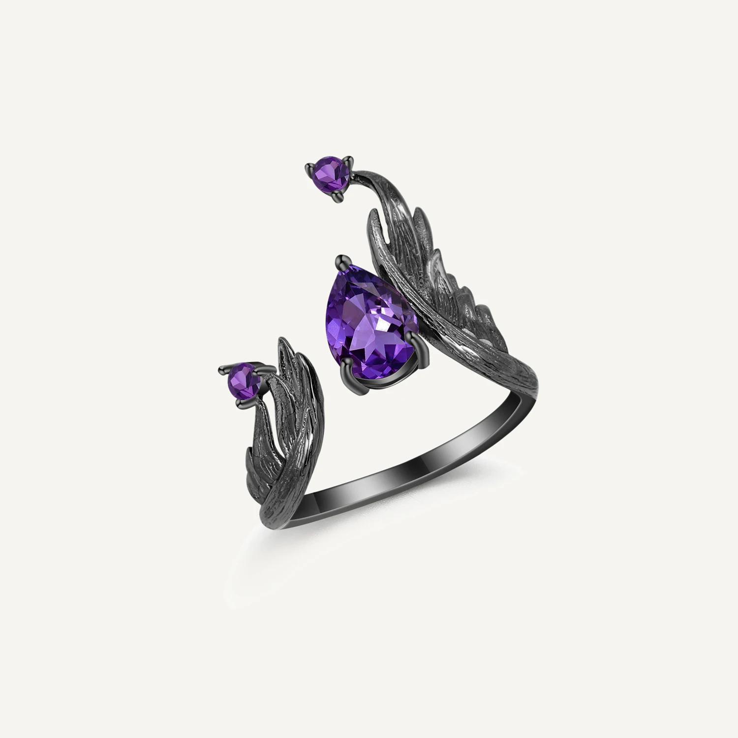 

GEM'S BALLET 925 Sterling Silver Handmade Adjustable Angel's Wing Ring for Women 1.43Ct Natural Amethyst Gemstone Rings Jewelry