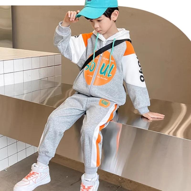 Autumn Children Boy Clothes Set Kid Letter Printed Zip Baseball Jacket Coat and Pants 2pcs Suit Teenage Long Sleeve Tracksuits