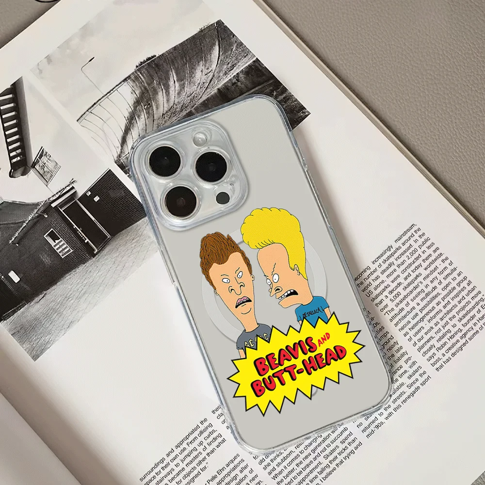 Cartoon B-Beavis and Butthead Funny Phone Case for iPhone 12 11 13 14 15 16 Max Pro Plus Magsafe Magnetic Wireless Cover