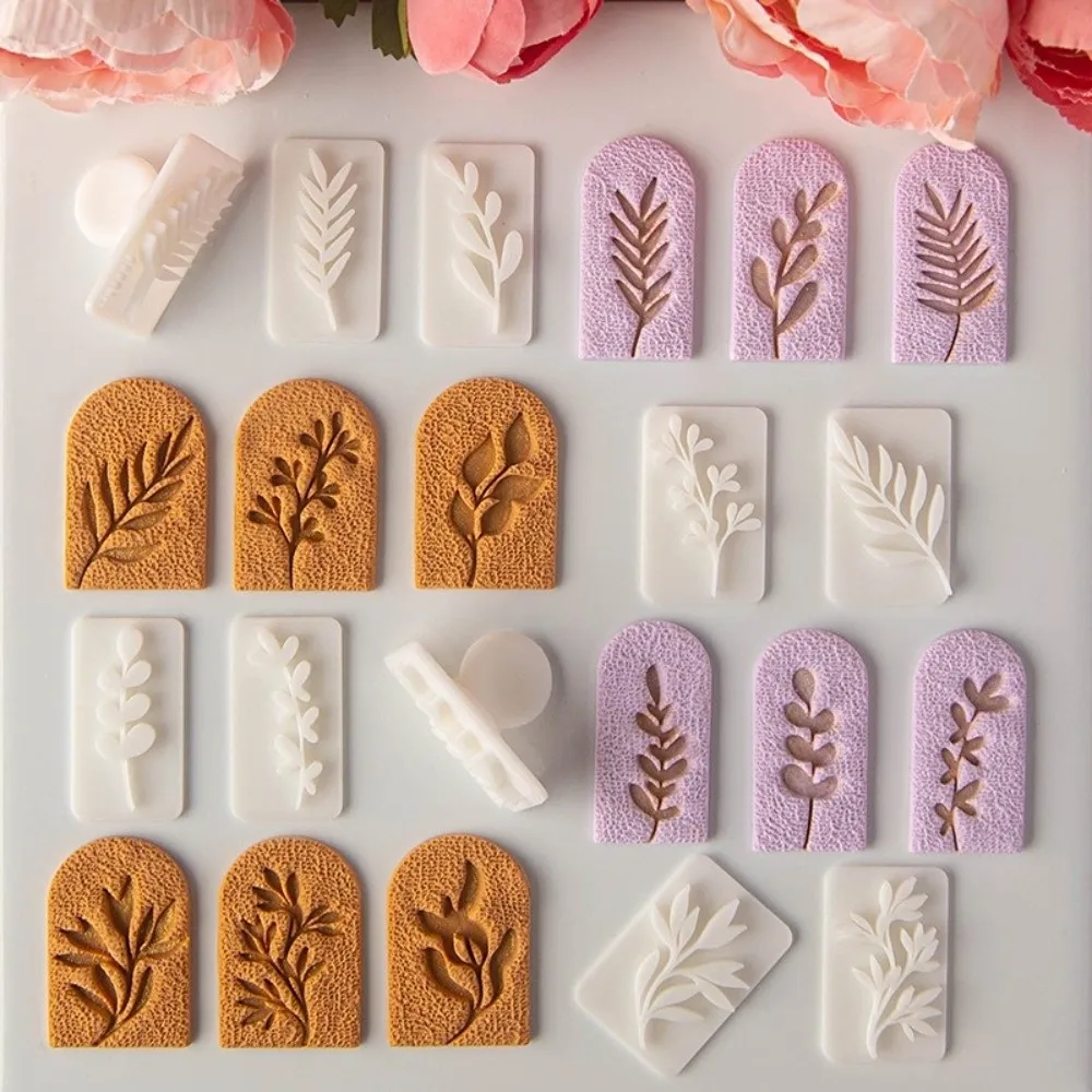 

7Pcs Set Clay Earring Molds Set Embossing Design Flower Leaves Stamps Botanical Leaf Pattern Molds Fresh Plant Pattern