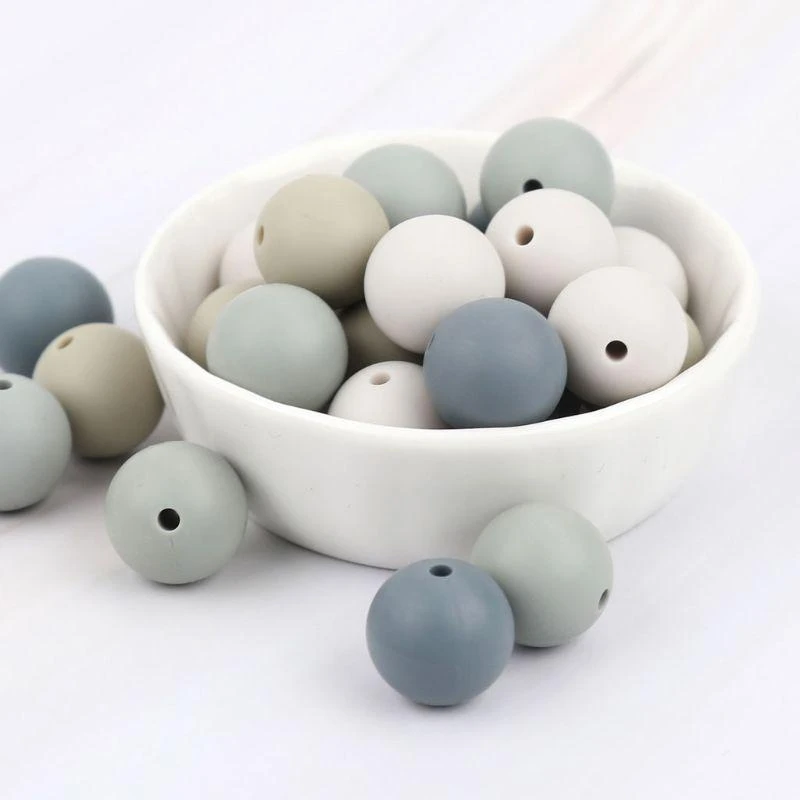 

J15U 15mm 20pcs/lot Silicone Loose Beads Safe Teether Round Baby Teething Beads DIY Chewable Colorful Teething for Infant