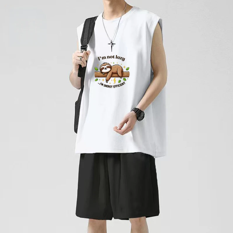 

2025 Men's Summer Loose Large-size Korean Sleeveless Vest + Five-point Pants Set, Suitable for Fitness and Casual Sportswear