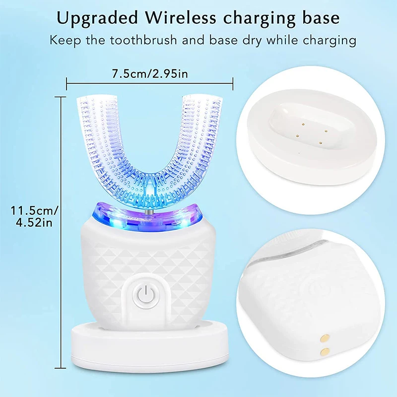 Portable U-shaped electric toothbrush, ultrasonic 360-degree cleaning, silicone whitening automatic toothbrush, oral tool