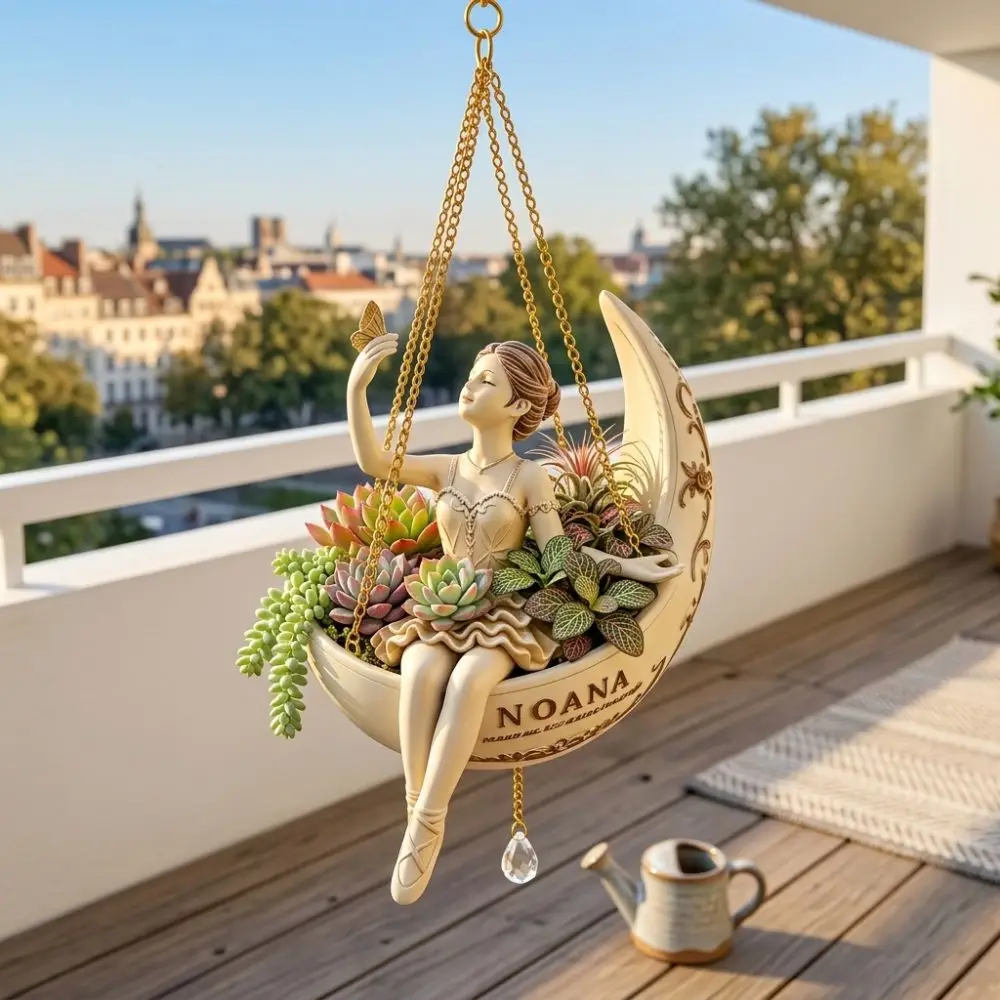 Resin Ballet Dancer Hanging Planter Whimsical Hand Carved Fairy Hanging Plant Basket Weather Resistant Elegant Ballerina Figure