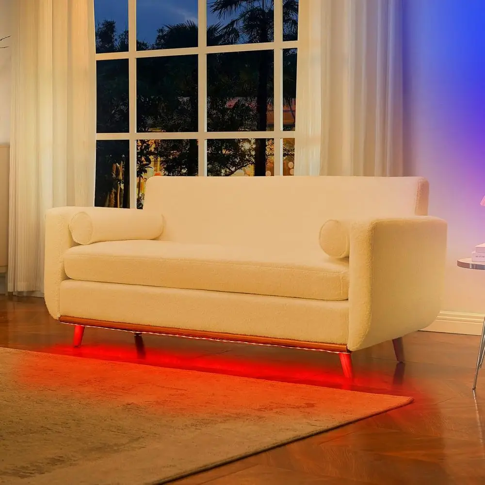 أريكة شيربا بمقعدين حديثة للمساحات الصغيرة، أريكة مريحة باللون البيج لغرفة المعيشة أو المكتب المنزلي