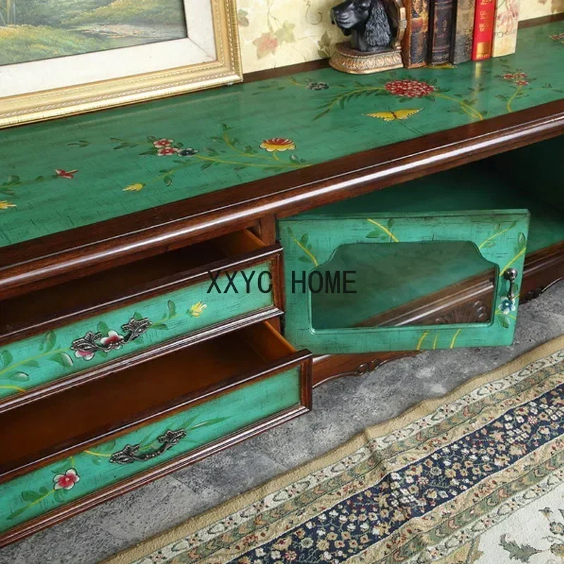 

Тумба под телевизор TAO для гостиной, напольная, в пасторальном стиле, с ретро-зеленым покрытием, для спальни