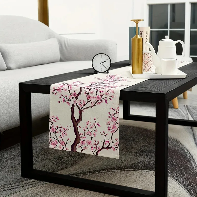 VIKAMA Cherry Blossom Table Runner Sakura Spring Summer Floral Wedding Party Decor Home Kitchen Decoration Japanese Style