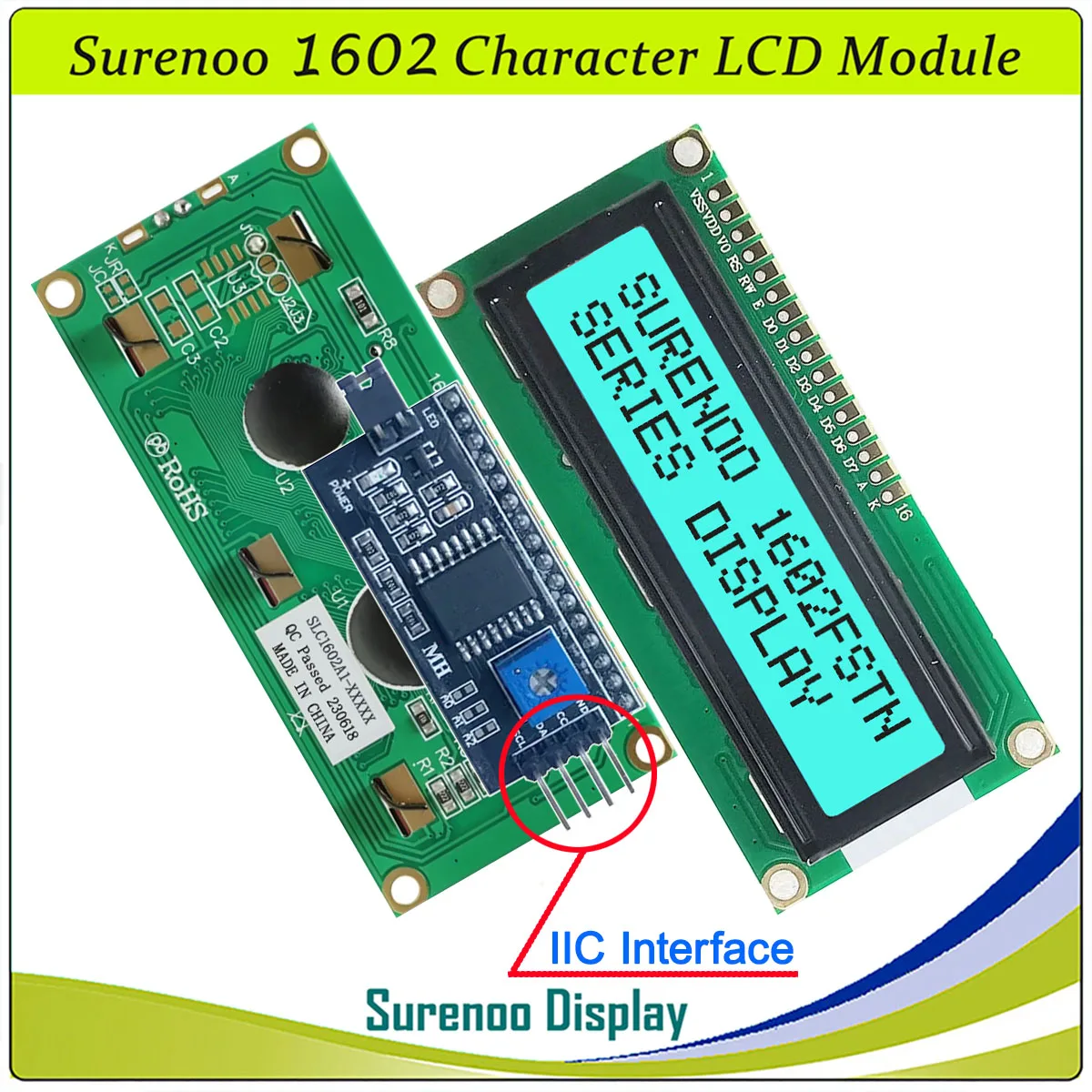 Surenoo 162 16X2 1602 5V Parallelo IIC I2C Carattere Modulo LCD Pannello dello schermo LCM STN Giallo Verde Blu Bianco Cielo Blu