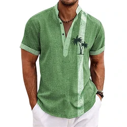 Men's Henley Shirts - 2024 New Plant Pattern Print Clothing, Casual Everyday T-shirts, Fashion Short Sleeve Tops, S-5XL