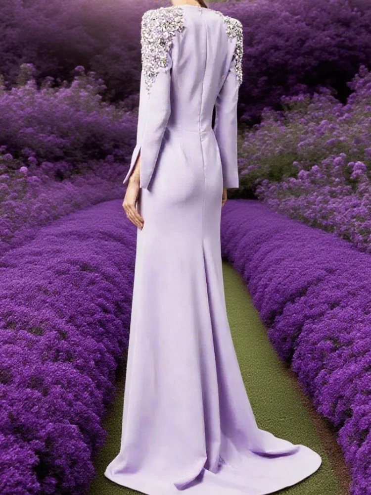 Robes de soirée manches longues sirène femmes robes de soirée longue col en V trompette élégante robe de soirée de mariage personnalisée