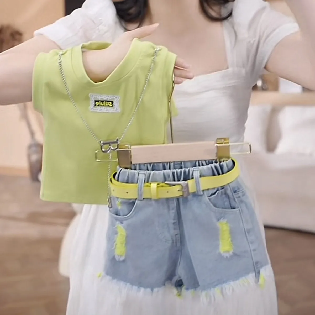 

Girls' summer denim shorts set 2026 new Korean version children's summer two-piece set