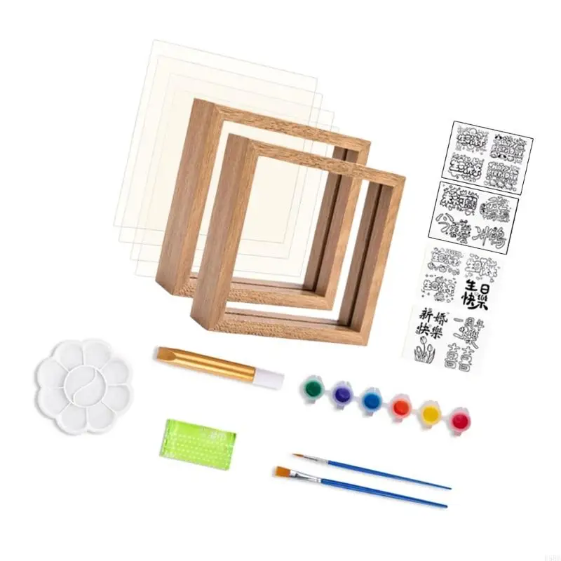 D5BB Tay cầm nghệ thuật Craft Set Glass Paintion với 6 màu sơn cho các bà mẹ cha sinh nhật