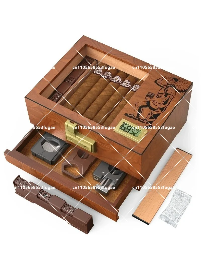 Cedar Cigar Humidor with Hygrometer Humidifier Drawer Lock