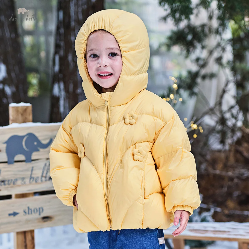 Dave Bella Girls Short Down Jacket Autumn Winter Baby Plush Hooded Overcoat Kids White Duck Down Top Children Clothing DB4254111