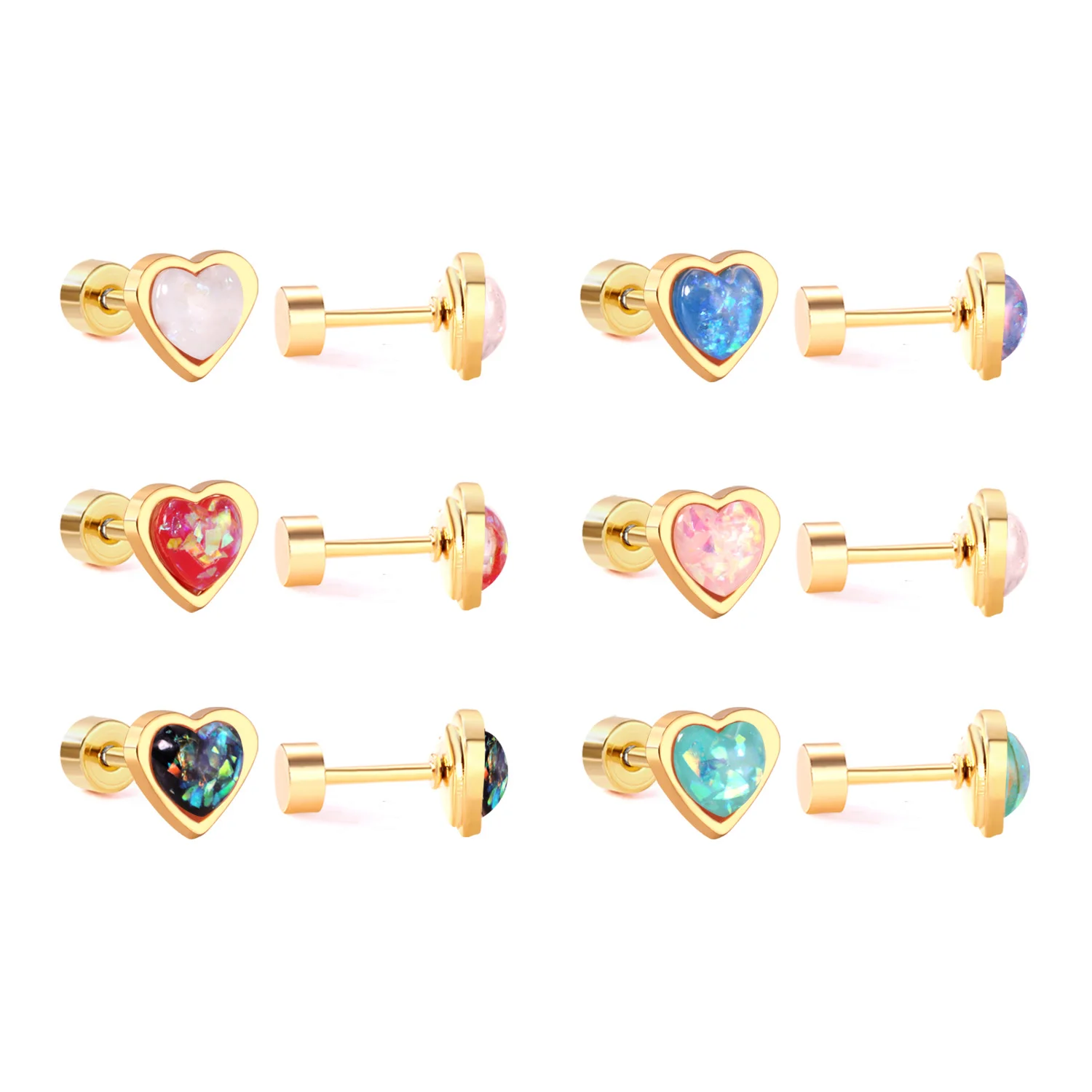 12 Paar koreanische Mode-Ohrstecker aus Edelstahl mit Schraubverschluss für Frauen, Valentinstag-Ohrringe, rosa Herz-Ohrringe – Detail 3