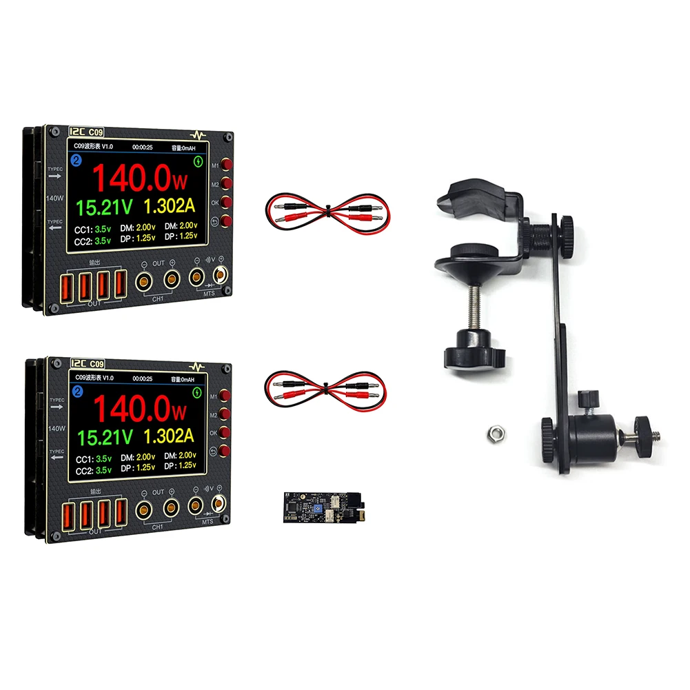 Amperímetro de forma de onda C09 I2C, probador de corriente y voltaje de doble canal de entrada de 0-40V para accesorio de herramienta de medición de prueba