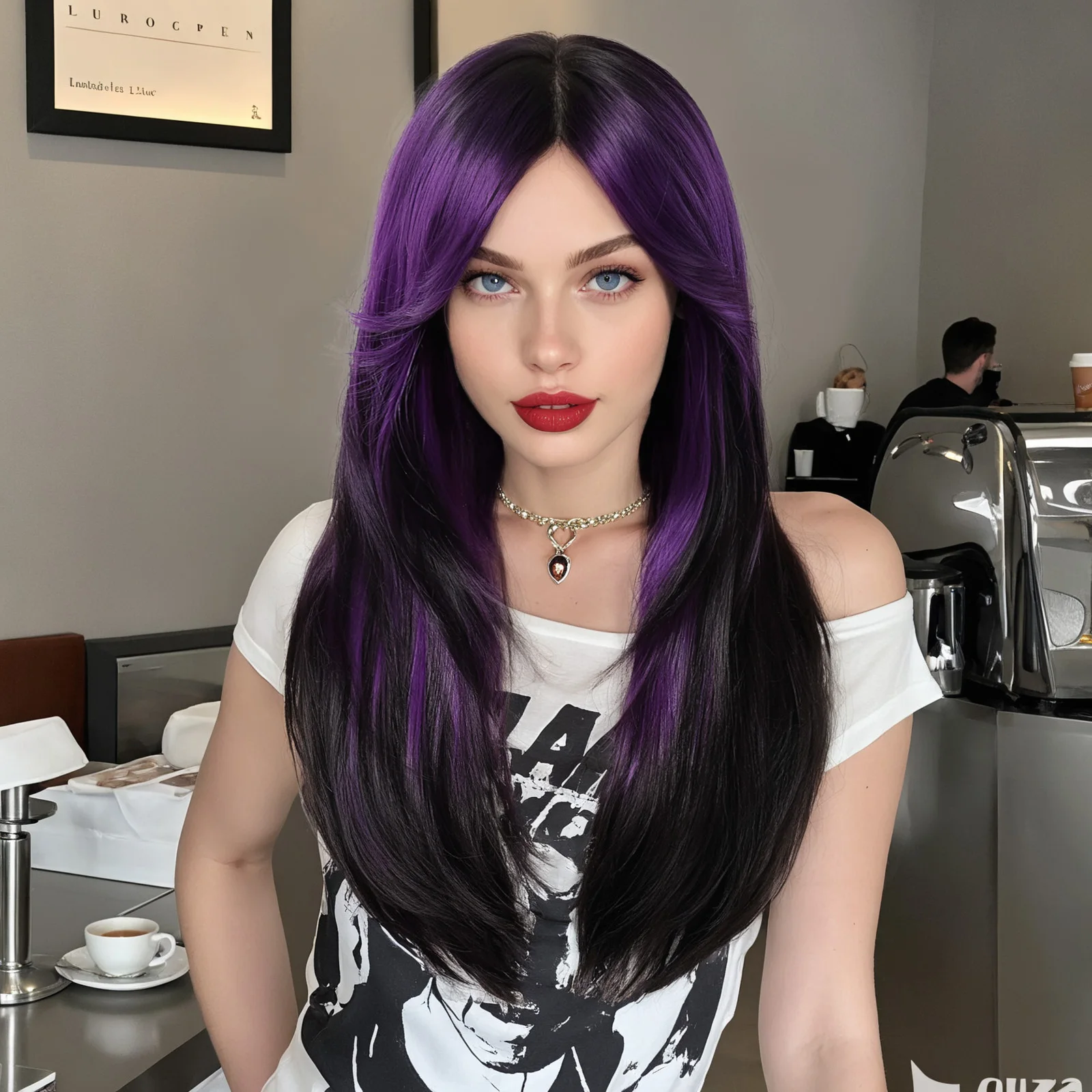 

HENRY MARGU Black Purple Synthetic Wigs Long Silk Straight Wig Middle Part Daily Fake Hair High Temperature Fiber Wig for Women